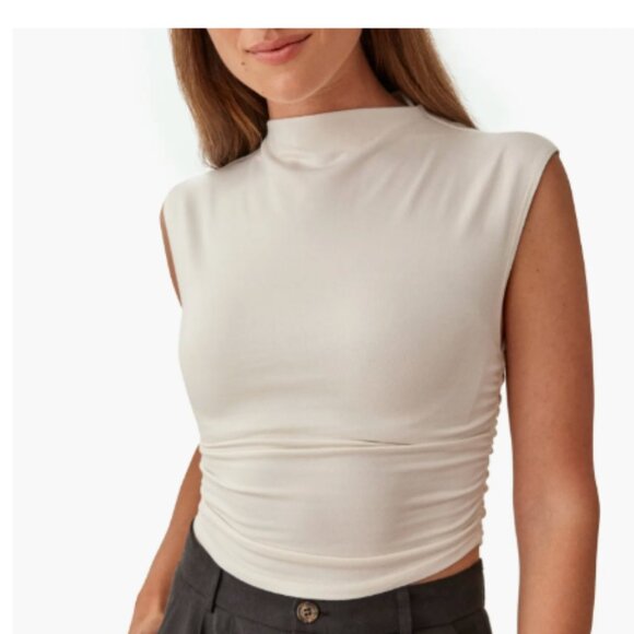 Reformation Tops - Reformation Lindy Ruched Crop Top ivory size small
